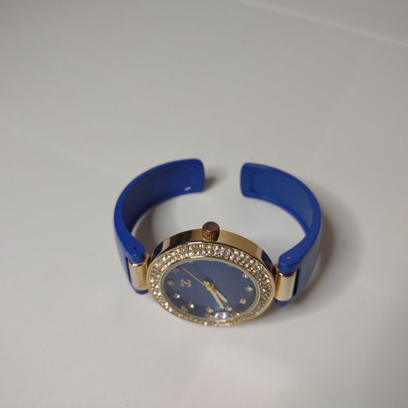 Blue And Gold Tone 6 Inch Cuff Watch - Picture 2 of 12